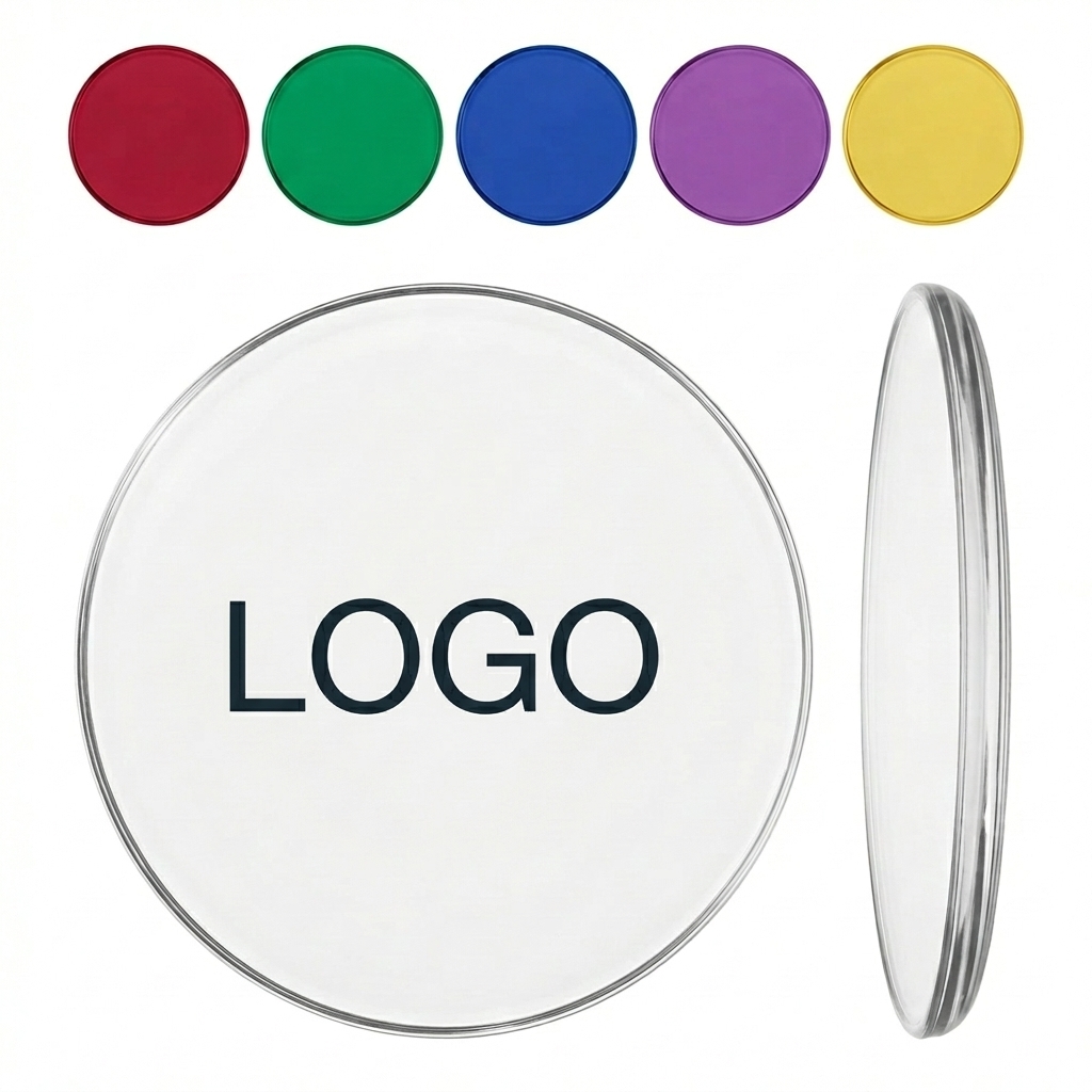 Durable Polished Acrylic Bar Coasters, 3.9 Inch Round, Customizable & Easy-Clean