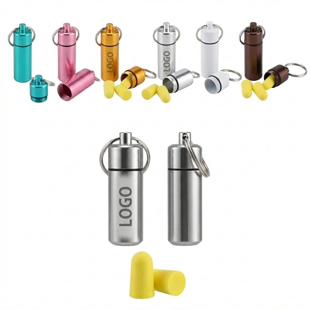 Keychain Laser-Engraved Noise Cancelling Foam Earplugs in Metal Case