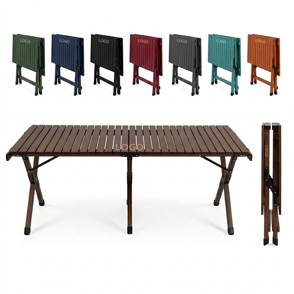 Wooden Roll-Up Camping Table with Customizable Top