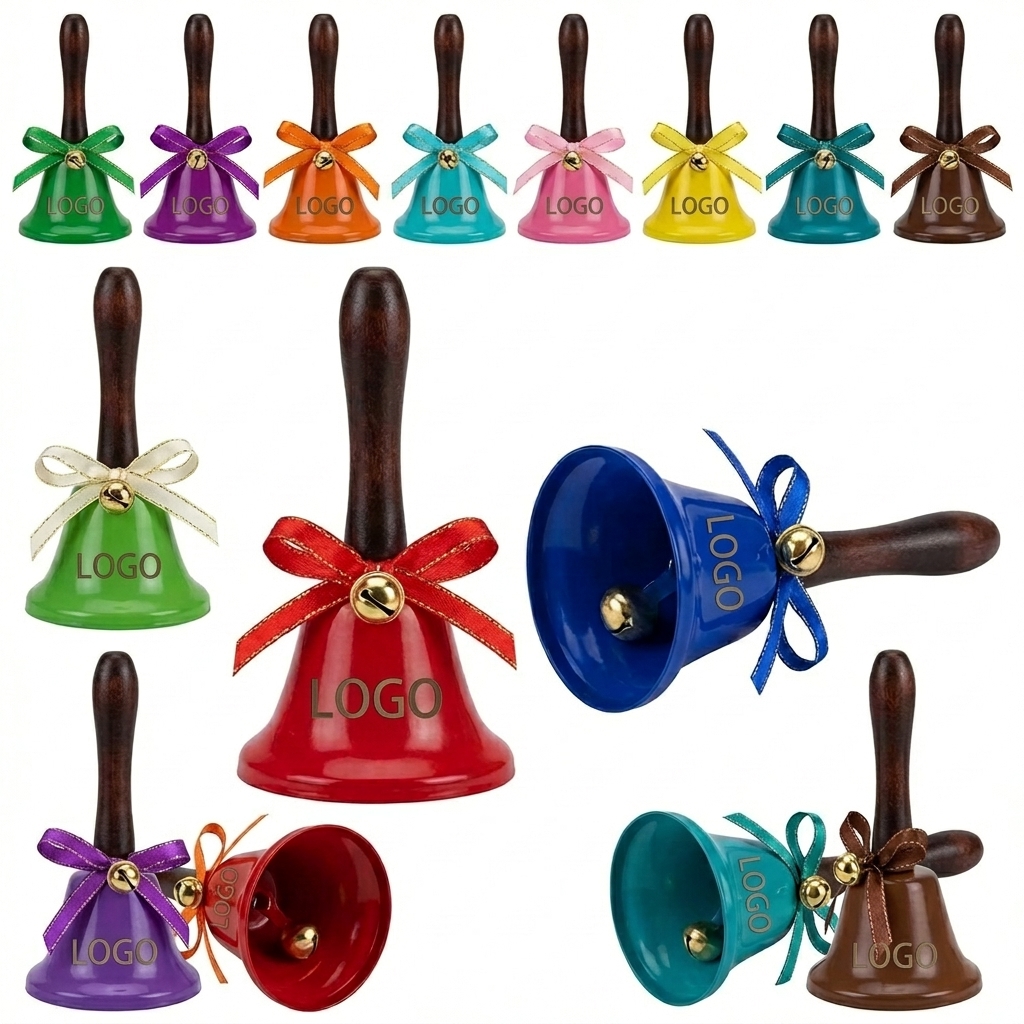 Traditional Metal Christmas Jingle Bell with Wooden Handle
