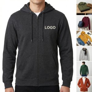 Classic Heavyweight Zip-Up Fleece Hoodie for Men - Relaxed Fit
