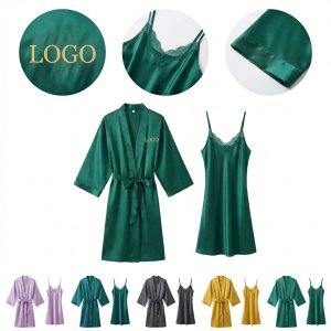 Elegant Satin Robe & Slip Dress Loungewear Set for Bridal Party