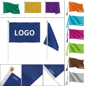 8" x 5" Vivid Polyester Handheld Flag with Gold-Top White Pole & Tassel