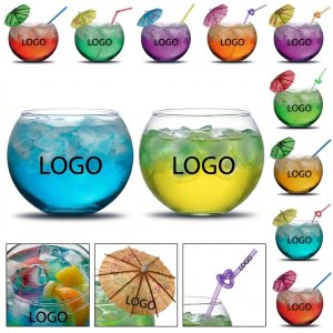 Clear Tropical Fish Bowl Glass Tumbler with Straw
